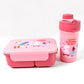 The leak-proof lunch box open, revealing its two compartments filled with different types of Indian snacks.