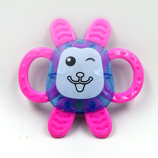 A set of three colorful baby rattles with various patterns, ideal for early learning.