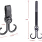 Universal stroller hook attached to a wheelchair handle, demonstrating versatility.
