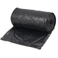 Illustration demonstrating how to easily tear off a black garbage bag from the roll.
