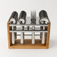 Close-up view of shiny stainless steel flatware pieces
