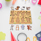 Side view of the thick wooden pieces and puzzle board.
