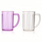 Two clear plastic drinking glasses with handles displayed side by side.
