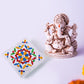 Back view of the Meenakari Wooden Chowki, highlighting its sturdy construction and craftsmanship.