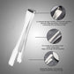 Set of two stainless steel serving tongs on a clear glass plate.