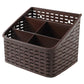 Close up of woven multipurpose desk organizer basket
