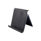 Desktop mobile stand with front lip securely holding smartphone in landscape mode