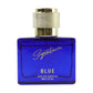 Luxury blue fragrance perfume bottle for men on display