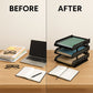 Organized office desk featuring the sleek multifunctional file rack.