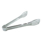 Food securely held by stainless steel serving tongs for easy serving