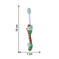 Unboxed kids toothbrush and toy ball set components on plain background