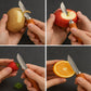 Multipurpose fruit and vegetable peeler with a comfortable wooden grip and sharp blade.