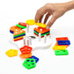 Close-up of colorful geometric shape pieces for toddler educational sorting