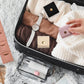 Compact jewellery storage pouch folded with secure snap closure