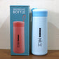 Compact plastic water bottle with blue lid and white body for travel