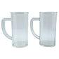 Close-up of transparent plastic drink mug with comfortable handle