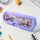 Collection of cartoon character printed pencil boxes for organizing school supplies.