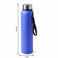 Blue stainless steel water bottle featuring comfortable carry strap