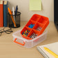 Top view showing transparent stacking layers of plastic storage organizer