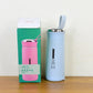 Light blue glass water bottle 400ml emphasizing eco-friendly design