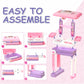 Graphic highlighting the key features and dimensions of the children's beauty trolley.