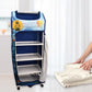 Close-up of foldable baby wardrobe's sturdy metal frame and zippered fabric cover