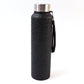 Durable 18/8 stainless steel construction shown on black water bottle