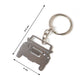 Close-up detail of laser-cut metal jeep keychain accessory