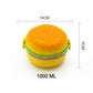Side view of the double-layer burger lunch box, showcasing its compact design.
