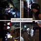 Person wearing LED flashlight gloves performing a task outdoors in the dark.