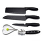 Ergonomic handles on the chef and utility knives from the professional kitchen knife set.