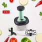 Side view of the Quickslice hand push chopper, highlighting its durable and compact design.