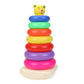 Complete set of 7 vibrant plastic stacking rings for educational play.