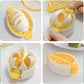 A close-up view of the sharp stainless steel wires of the egg slicer for precise cuts.