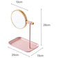 Clear glass makeup mirror with modern wooden frame for vanity use