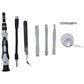 Precision screwdriver tools and bits organized in a compact case