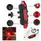 Rear view of bright red bicycle LED tail light illuminated during ride