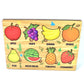 Overhead view of the eco-friendly wooden fruit puzzle, ready for play.