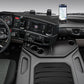 Car phone holder displaying the temporary parking number plate feature.