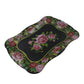 Elegant stainless steel serving tray holding cups and snacks, ready for guests.