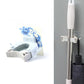 Mop holder clip mounted on wall holding mop handle securely