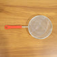Long handled fine mesh kitchen strainer for safe handling
