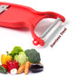 Ergonomic handle on stainless steel slicer and peeler tool