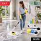 Woman using the cordless electric spin scrubber to clean bathroom tiles effortlessly.