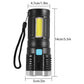 A person holding the water-resistant Rechargeable Torch Light in an outdoor setting at night.