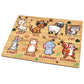 Wooden animal puzzle featuring a lion, elephant, and other jungle animals.