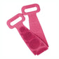 Silicone body scrubber with belt design, available in various colors.