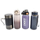 Stainless steel water bottle with carry handle and strap for easy transport