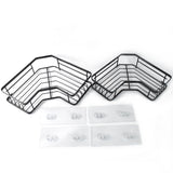 Two-piece stainless steel corner shelf organizer with black iron coating mounted on bathroom wall
