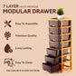 Side angle view of the 7-layer plastic storage drawer organizer